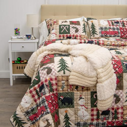 Donna Sharp Holiday Dream King Quilt Set - Reversible 104x96 Inches with Pillow Shams - Holiday Pattern