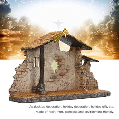 Nativity Scene Resin Stable Statue Christmas Manger with Star of Bethlehem for Home & Holiday Decor