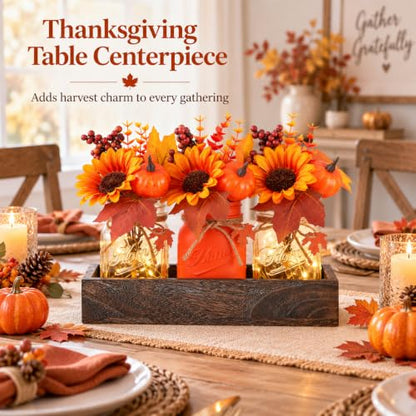 Fall Thanksgiving Mason Jar Centerpiece - Orange Autumn Decor