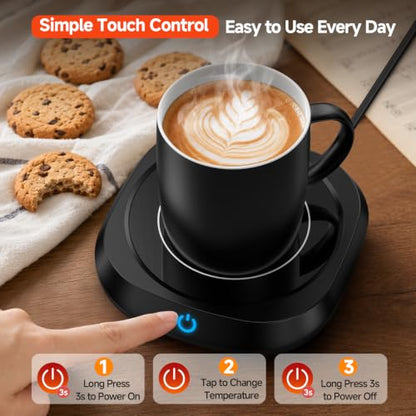 Electric Mug Warmer Set with Ceramic Mug, Touch Control & 3 Temperature Levels