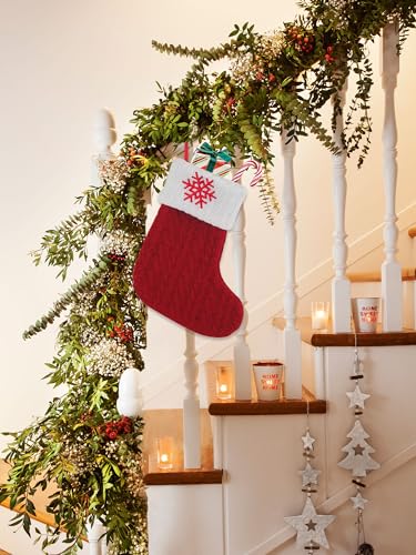 Mini Christmas Stockings with Snowflake Embroidery, Red Knit Holiday Decor - Style 3