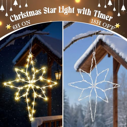 24 Inch Christmas Star Window Light Decorations with Timer - Bethlehem LED Silhouette Lights