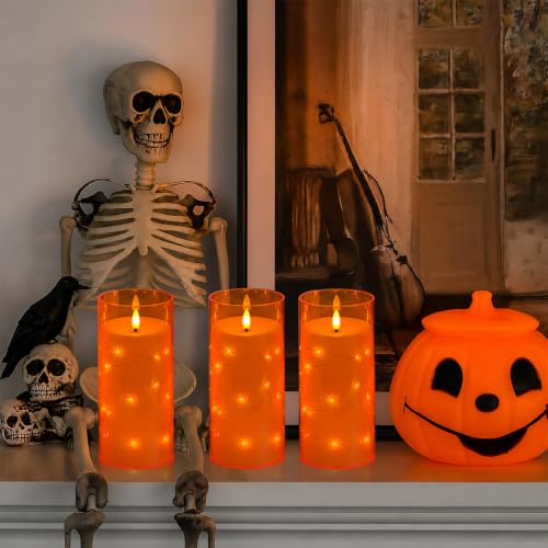 Orange Flickering Flameless Candles with Remote Timer - 6 LED Battery-Powered Decor
