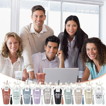 Classic 30-Piece Employee Appreciation Gift Set with Reusable 24 oz Tumblers, Straws, Keychains & Cards