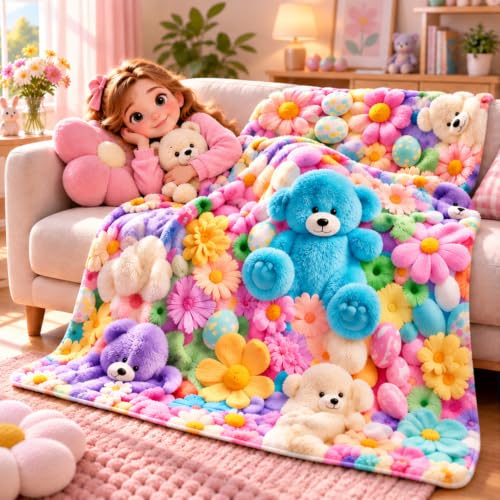 Teddy Pastel Floral Throw Blanket 60x80in - Ultra-Soft Plush Cozy Bed & Sofa Cover