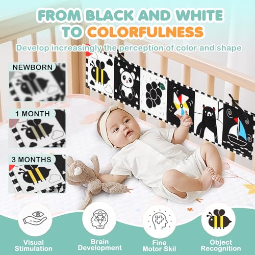 BBWOO High Contrast Baby Toys for Newborn, Tummy Time Mirror, Black and White Baby Toy for 0-6 Months, Soft Montessori Visual Stimulation Infant Book, Boy Girl Shower Gift, Easter Basket Stuffers