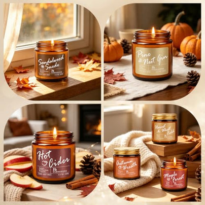 Amber Fall Scented Candle Set - 6 Autumn Fragrance Candles, 180 Burning Hours