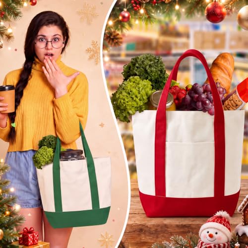 Eccliy 12 Pcs Mini Canvas Tote Bags 13x11x6 Inches Red Green - Holiday Gift Bags