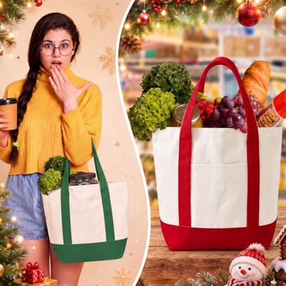 Eccliy 12 Pcs Mini Canvas Tote Bags 13x11x6 Inches Red Green - Holiday Gift Bags