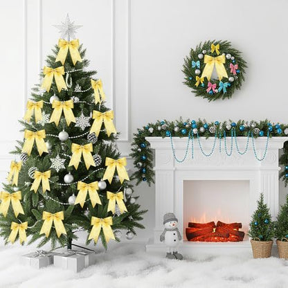 Gold Glitter Christmas Tree Bows - 36 Pcs, 7x7 Inch, Holiday Decor