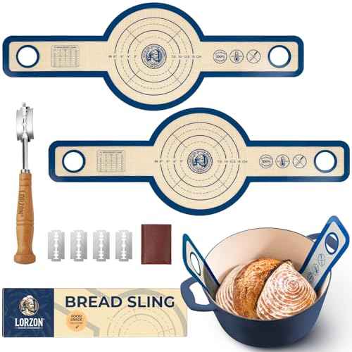 Silicone Bread Sling with Bread Lame, Thick Sourdough Baking Sling 2-Pack Round, Silicone Bread Baking Mat with Long Handles for Dutch Oven and Dough Transfer