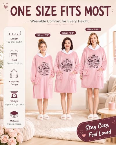 Pink Wearable Blanket Hoodie for Women - Cozy Gift for Wife from Husband