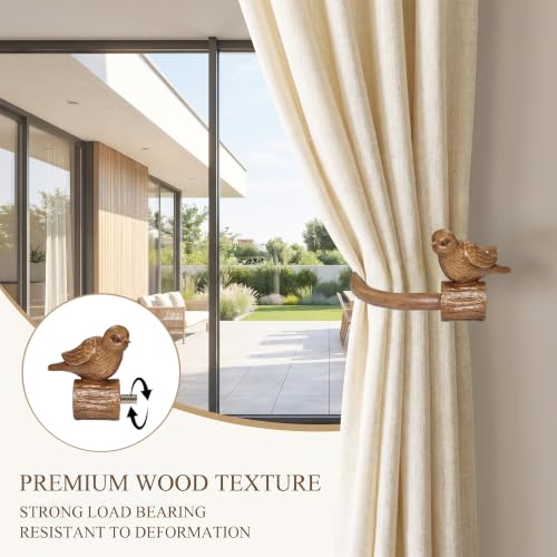 Faux Wood Bird Finial Curtain Holdbacks Tiebacks with Hooks - Rustic Home Decor