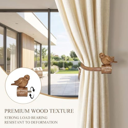 Faux Wood Bird Finial Curtain Holdbacks Tiebacks with Hooks - Rustic Home Decor