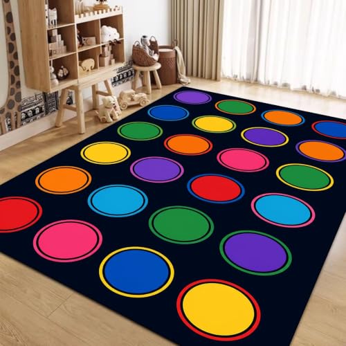 Kids Classroom Circle Rug 6x9 ft with Non-Slip Backing - Learning Area Carpet for Preschool