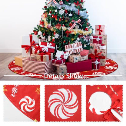 Lollipop Christmas Tree Skirt 48 Inch Candy Cane Xmas Tree Decor - Red