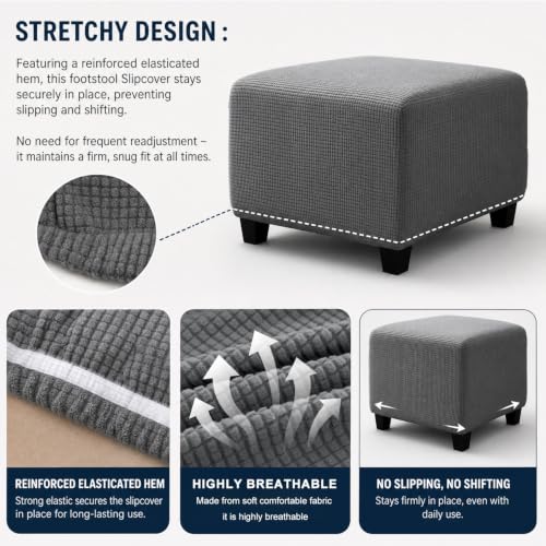10/26x26 Inch Stretch Ottoman Cover Square Footstool Slipcover Soft Elastic