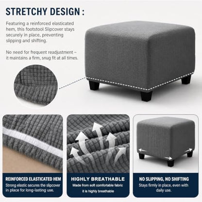 10/26x26 Inch Stretch Ottoman Cover Square Footstool Slipcover Soft Elastic