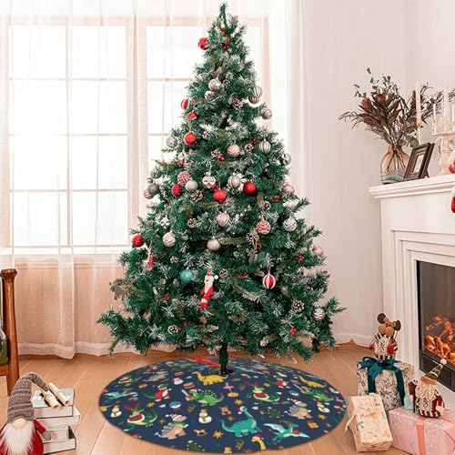 White 30-Inch Christmas Dinosaur Tree Skirt Holiday Decorations Cute Xmas Tree Mat