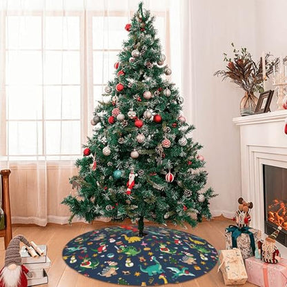 White 30-Inch Christmas Dinosaur Tree Skirt Holiday Decorations Cute Xmas Tree Mat