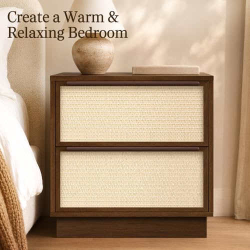 Dark Walnut 22-Inch Wide 2-Drawer Nightstands Set of 2 - Woven Front