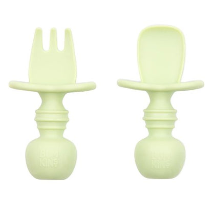 Bumkins Baby Utensils Set - Chewtensils Silicone Spoons & Fork for Self-Feeding | Sage Green, 6 Months+