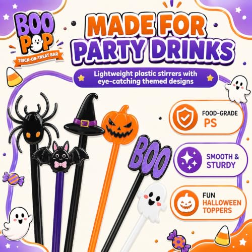 Classic Halloween Cocktail Stir Sticks - 36 Assorted 7.1 Inch Drink Swizzles