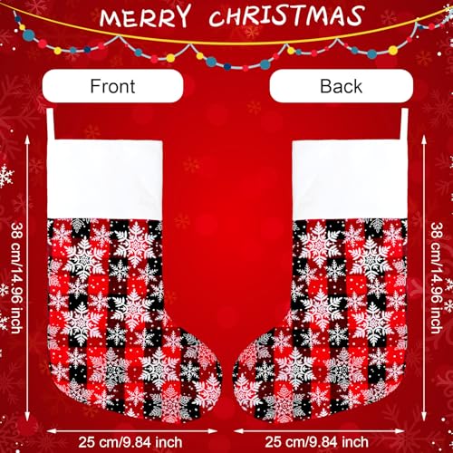 Christmas Stockings Bulk Set 16 Pcs 15 Inch Buffalo Plaid Fireplace Decor