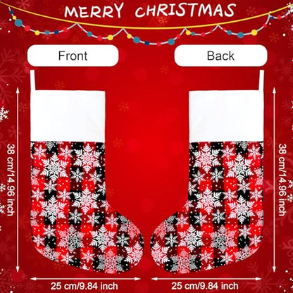 Christmas Stockings Bulk Set 16 Pcs 15 Inch Buffalo Plaid Fireplace Decor