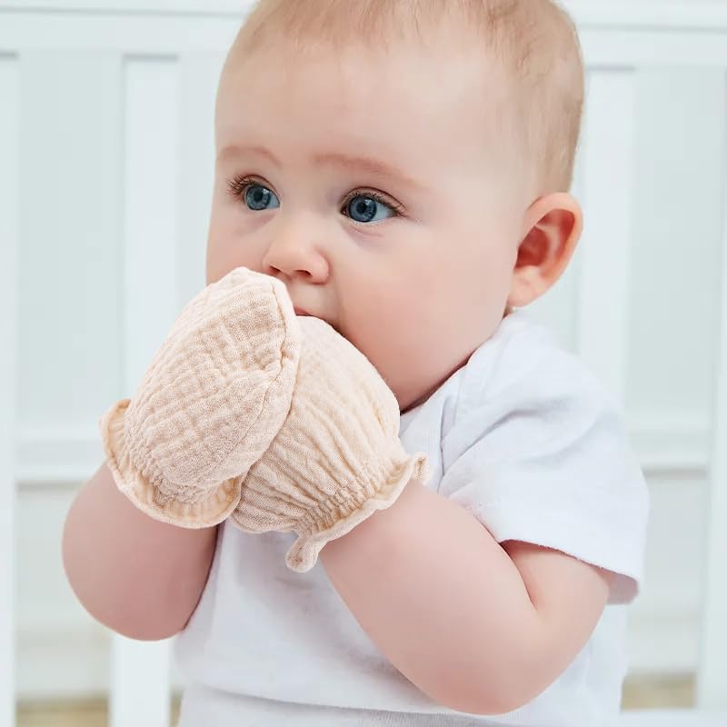 Pro Goleem Muslin Baby Mittens - 100% Cotton No Scratch Soft Gloves for Newborns 0-6 Months