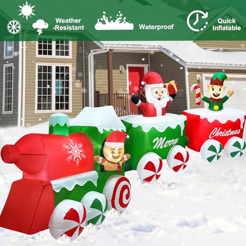 12 Ft Christmas Inflatable Train with Santa Elf Gingerbread Outdoor Decor