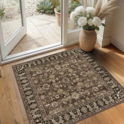 2x2 Square Bathroom Rug - Non-Slip Brown Washable Carpet