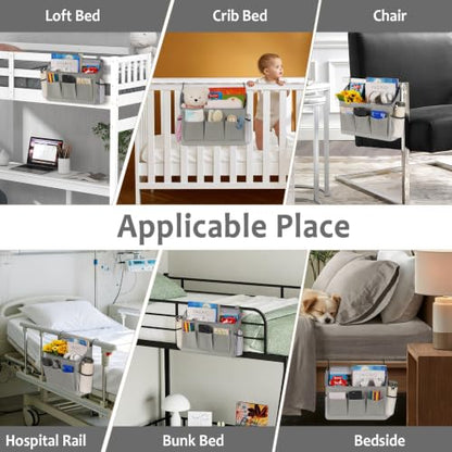 Gray Bedside Caddy Organizer for Dorm Hospital Bed Storage Bag - Full Coverage Support