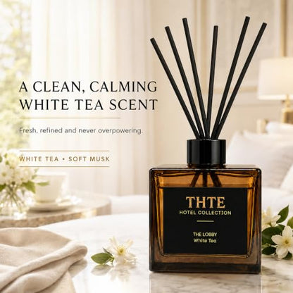 White Tea & Soft Musk Reed Diffuser for Home - Hotel-Inspired Scent with Black Fiber Reeds