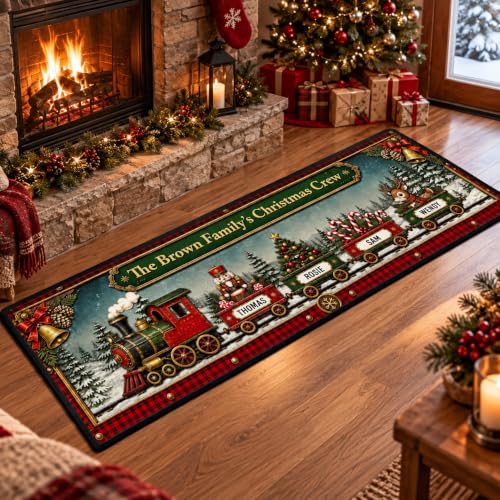 Personalized Family Train Runner Rug - Christmas Journey Hallway Decor