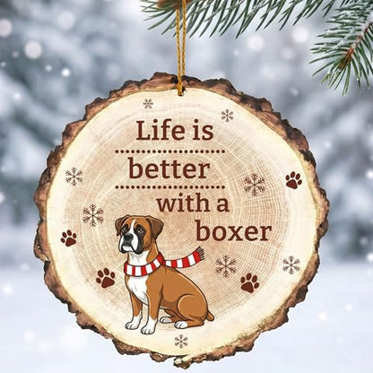 Dog Christmas Ornament - Wooden Boxer Decor for Holiday Tree