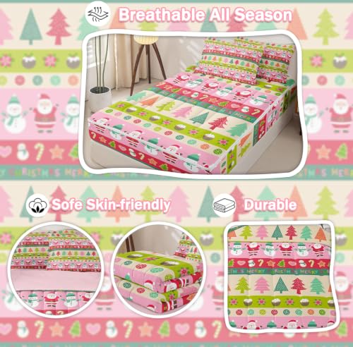 Kids Christmas Snowman Comforter Set Twin Size - Feelyou Santa Claus & Holiday Design - Green, Red, Pink Variations