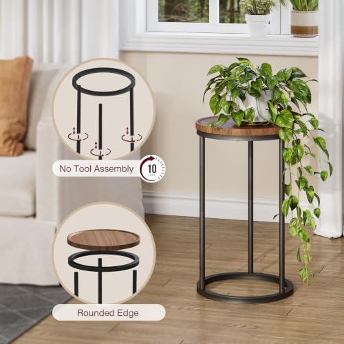 Small Round Side Table - Walnut Finish, 11.8 Inch Diameter, Modern End Table