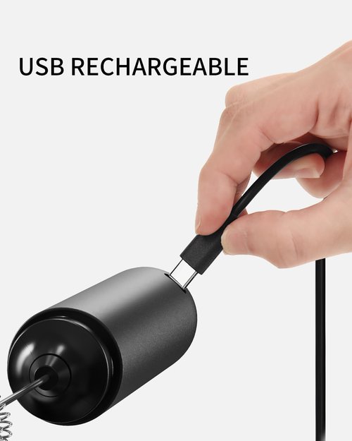 Circle Joy Rechargeable Milk Frother - Dual Coil Electric Whisk for Coffee & Matcha | Portable Handheld Mixer in Black