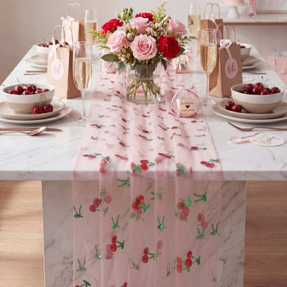 Cherry Pink Glitter Tulle Table Runner 26x70 Inches - Set of 2, Perfect for Party Decor