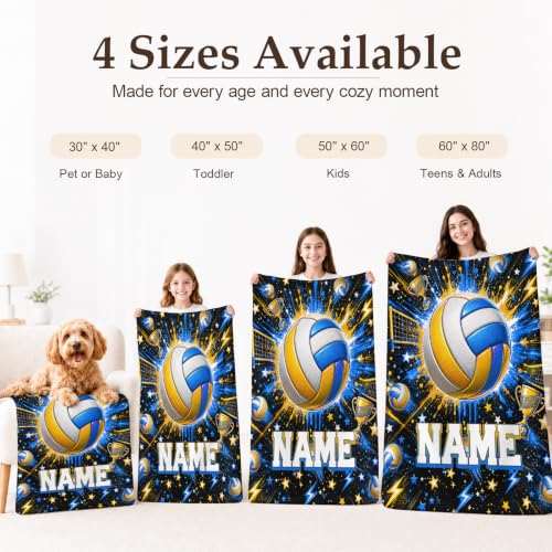 Personalized Volleyball Blanket for Kids with Name - Blue Throw
