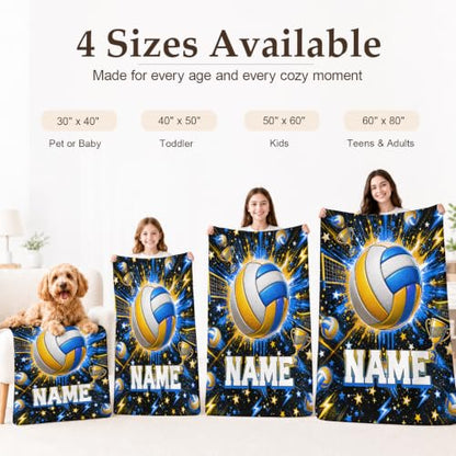 Personalized Volleyball Blanket for Kids with Name - Blue Throw