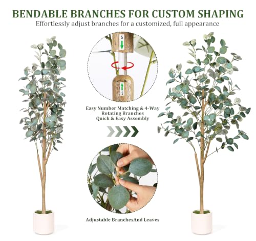 6FT Artificial Eucalyptus Tree with Natural Wood Trunk for Indoor Decor