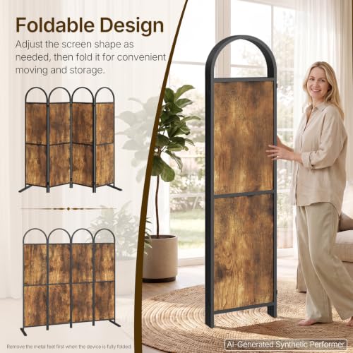4-Panel Folding Room Divider Screen, 5.6 ft Tall Privacy Screen
