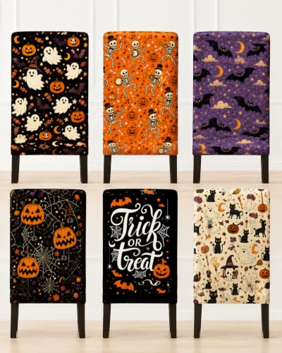 Halloween Chair Covers Set of 6 Linen Dining Slipcovers for Dining Chairs