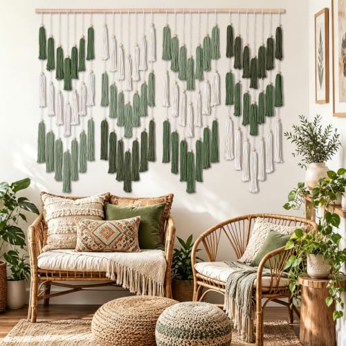 Large Green Dip-Dyed Bohemian Macrame Wall Hanging Tapestry - Handmade Home Decor