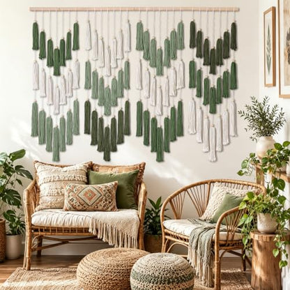 Large Green Dip-Dyed Bohemian Macrame Wall Hanging Tapestry - Handmade Home Decor