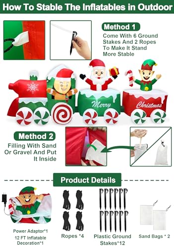12 Ft Christmas Inflatable Train with Santa Elf Gingerbread Outdoor Decor