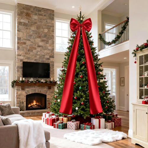 Giant 87 Inch Satin Christmas Tree Topper Bow - Red Holiday Decor