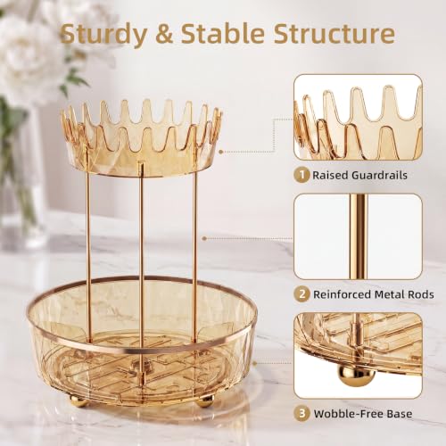 Transparent Gold 2-Tier Rotating Makeup Organizer for Vanity & Bathroom